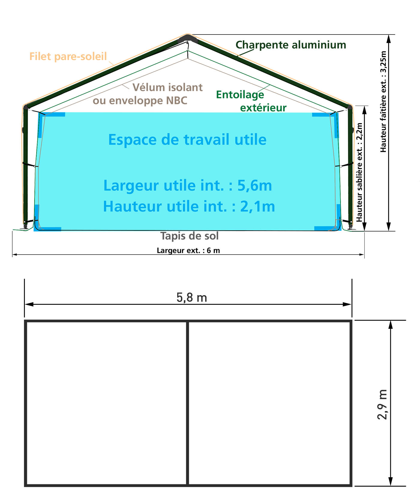 Tente militaire 18 m², modèle V18