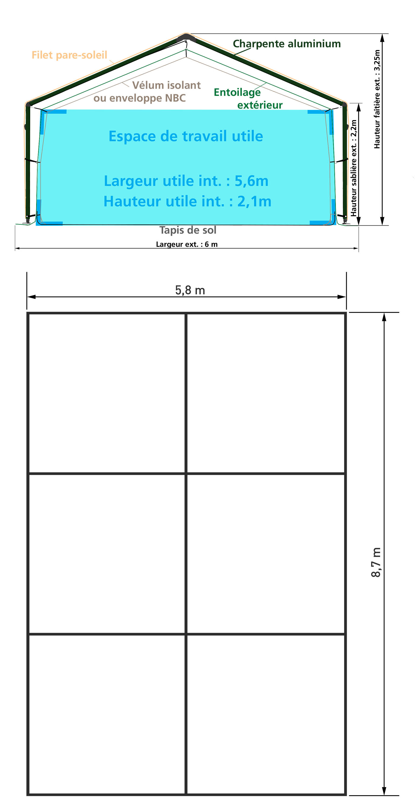 Tente militaire 54 m², modèle V54