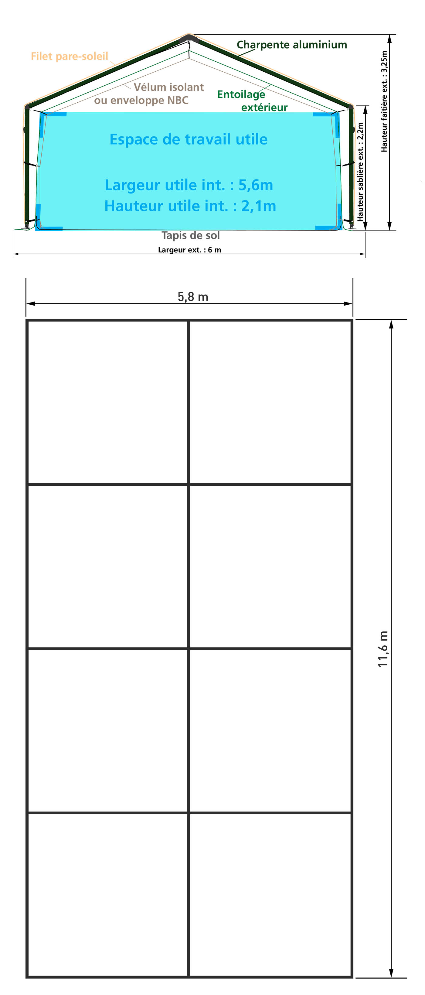 Tente militaire 70 m², modèle V70