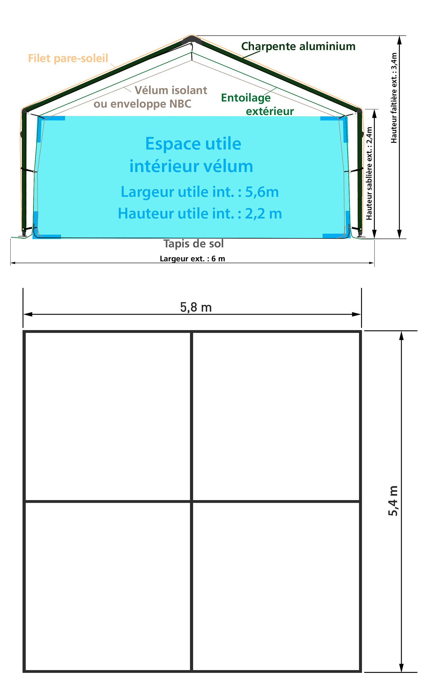  Tente militaire 30 m², modèle V30PC