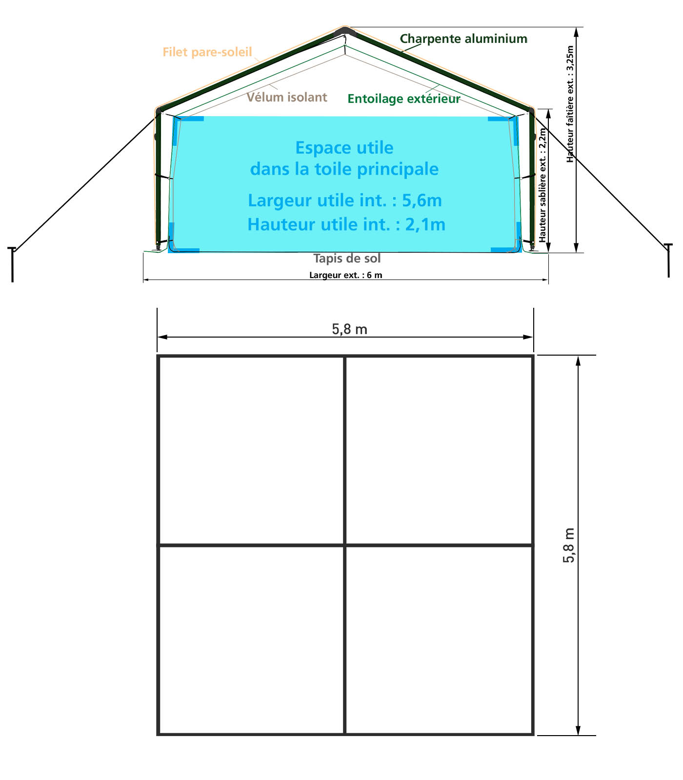 Tente militaire 36 m², modèle V36