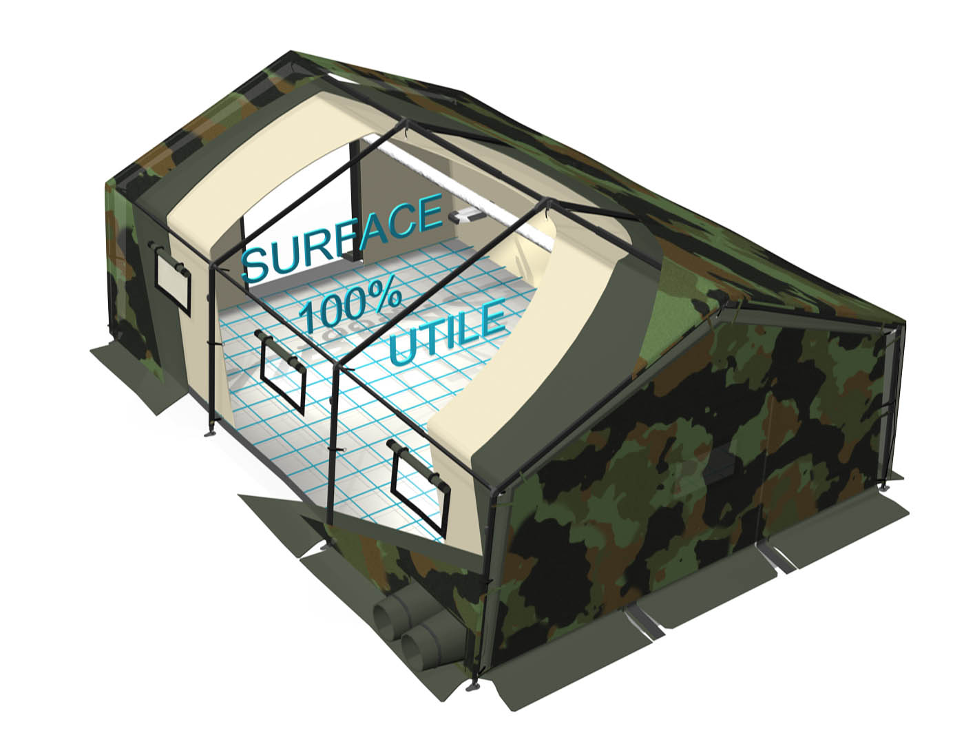Tentes à armature métallique modèles V, tentes V militaires et civiles