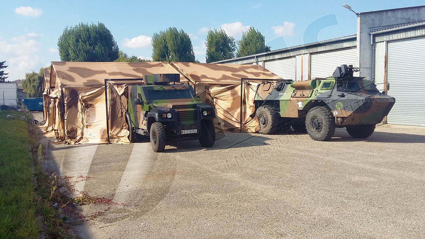 Connexion de tentes militaires aux véhicules - Poste de commandement opérationnel (PCO), tente militaire PC, PC JOC